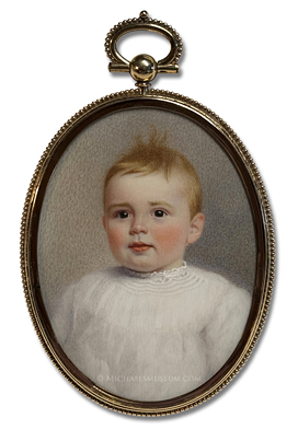 Miniature Portrait of a Late Nineteenth Century Infant with Red Hair -- Artist Unknown