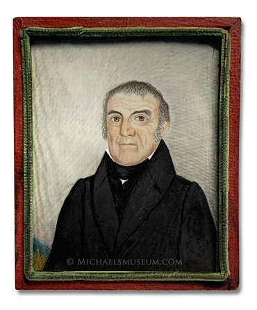 Portrait miniature by John Brewster, Jr. depicting an unknown early American gentleman