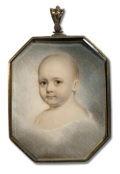 Portrait miniature by Thomas Campbell of a Jacksonian Era baby with brown eyes