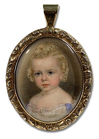 Portrait miniature by John Carlin of a young, Jacksonian Era child with blond hair