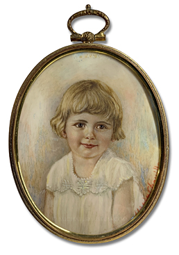 Portrait Miniature by Mary Ellen ("Marie") Cheville Portrait miniature by Mary Ellen ("Marie") Cheville depicting a young American girl of the early twentieth century, wearing a sun dress