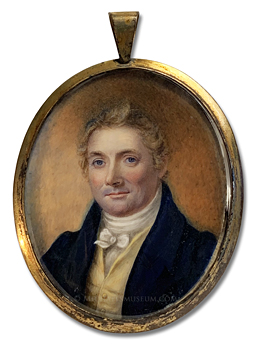 Portrait miniature by Anna Claypoole Peale of a Jacksonian era gentleman with blond hair and blue eyes