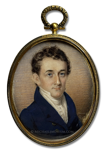 Portrait miniature by Anna Claypoole Peale of an early nineteenth century American gentleman wearing a blue coat.