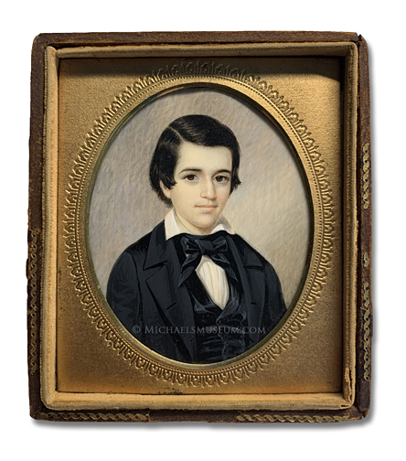 Portrait Miniature by Anson Dickinson Portrait miniature by Anson Dickinson of a Jacksonian Era boy in formal attire