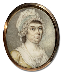 Portrait miniature by Joseph Dunckerley (alt., Joseph Dunkerley) of a late eighteenth century lady wearing a bonnet