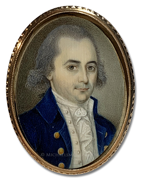 Portrait miniature by Joseph Dunckerley (alt., Joseph Dunkerley) of an early American gentleman with the initials "W.W."