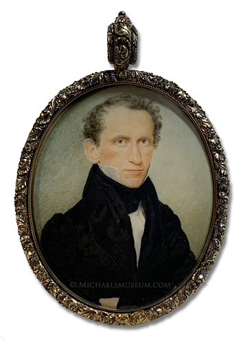 Portrait Miniature by Elizabeth Goodridge Portrait miniature by Elizabeth Goodridge of a Jacksonian era gentleman with folded arms
