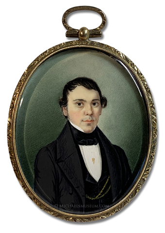 Portrait Miniature by Christopher Martin Greiner Portrait miniature by Christopher Martin Greiner, of a Jacksonian Era gentleman identified as Mr. Harrington