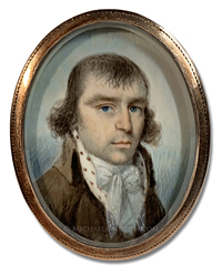 Portrait miniature by Nathaniel Hancock depicting a Federalist Era gentleman with the initials "MK"