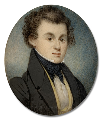 Portrait Miniature by William Lewis Portrait miniature by William Lewis of a Jacksonian era gentleman, identified by the initials "G. A. H.", and wearing a yellow, double breasted, shawl collar vest