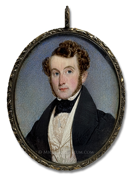 Portrait miniature by George W. Newcombe of a Jacksonian era gentleman painted in New York City