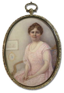 Portrait Miniature by Elizabeth Bangs Currie Paterson Portrait Miniature by Elizabeth Bangs Currie Paterson depicting a World War I Era American Lady, Elegantly Dressed and Seated on a Settee