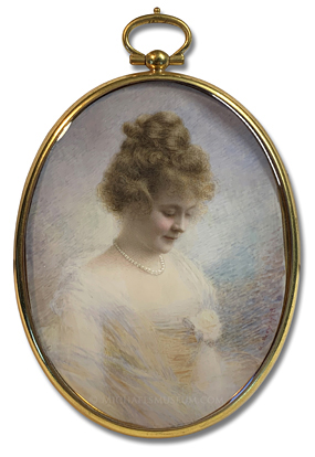 Portrait miniature by Claude E. Quivey depicting a coy-looking World War I era American lady