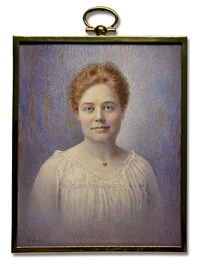 Portrait miniature by Claude E. Quivey depicting an early twentieth century American lady with strawberry blonde hair