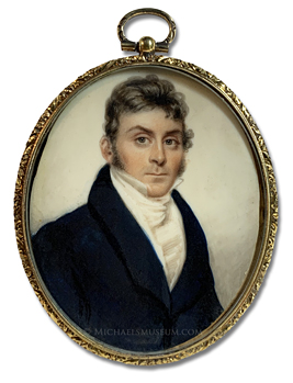 Portrait miniature by Nathaniel Rogers of a Jacksonian Era gentleman with long sideburns