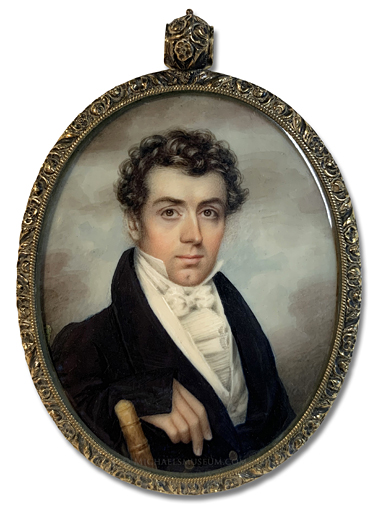 Portrait Miniature by Nathaniel Rogers Portrait miniature by Nathaniel Rogers of an early American gentleman, seated in a bamboo chair and depicted with a sky background