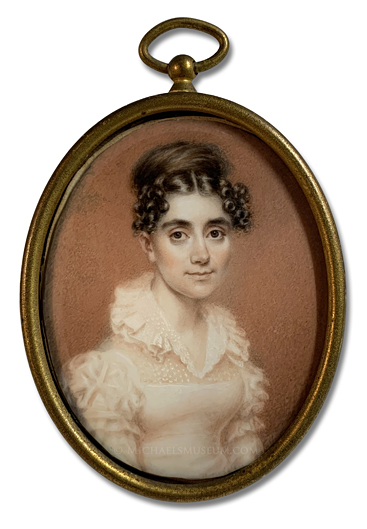 Portrait Miniature by Nathaniel Rogers Portrait miniature by Nathaniel Rogers of a Jacksonian era lady depicted with an ocher-colored background