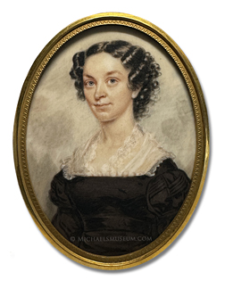 Portrait miniature by Nathaniel Rogers of Elisabeth Monboucher Smith, depicted with a cloudy sky background