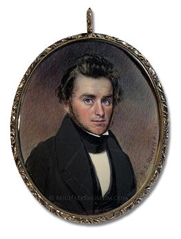Portrait Miniature by Moses B. Russell Portrait miniature by Moses B. Russell of a Jacksonian era gentleman with wavy hair and long sideburns
