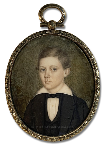 Portrait miniature by William H. Scarborough of a Jacksonian era boy identified by the initials "D. W."