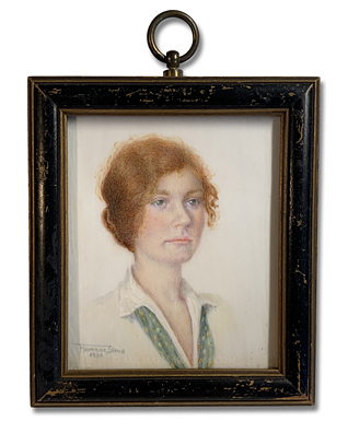 Portrait Miniature by Florence Sims Depicting an American Lady of the 1930s with Red Hair and Green Eyes