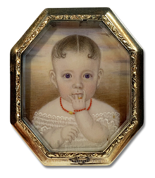 Portrait Miniature by Clarissa Peters Russell (Mrs. Moses B. Russell) Portrait miniature by Clarissa Peters Russell (Mrs. Moses B. Russell) depicting Harriette Augusta Wetherell at the age of 6 months