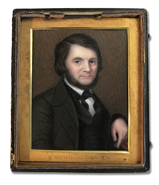 Miniature Portrait by Washington Blanchard Portrait Miniature by Washington Blanchard depicting a bearded Jacksonian Era American gentleman seated in a chair.