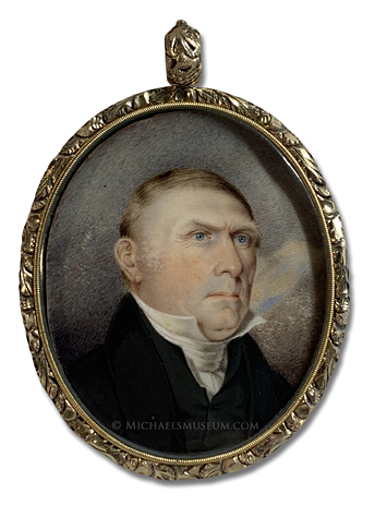 Portrait miniature of an early American gentleman, depicted in three-quarter view and with a sky background -- artist unknown