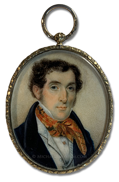Portrait miniature of an unknown Jacksonian era gentleman wearing a colorful cravat -- artist unknown