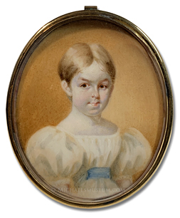 Portrait Miniature of a Jacksonian Era American girl with Strawberry Blond Hair -- Artist Unknown