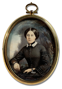 Miniature Portrait by Marion Caroline Hoffman Hartman Portrait Miniature by Marion Caroline Hoffman Hartman Depicting an American Lady of the Reconstruction Era (Post Civil War), Painted circa 1922 from a Photograph Dating to the 1870s