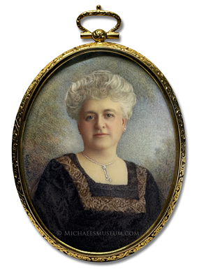 Portrait Miniature by Harry Valentine Shellard Depicting a an Early Twentieth Century American Lady Wearing a Diamond Necklace