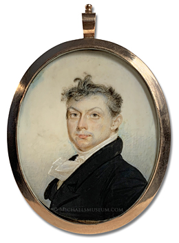 Portrait miniature by Benjamin Trott of an unknown early American gentleman depicted with a sky background