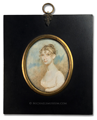 Portrait miniature by Benjamin Trott of an early American lady depicted with a sky background