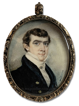 Portrait miniature by Henry Williams of an early nineteenth century American gentleman depicted with a sky background