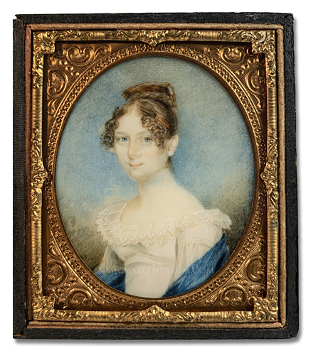 Miniature Portrait by Henry Williams Portrait miniature by Henry Williams of an early American lady depicted with a sky background