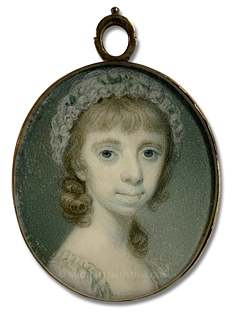Portrait miniature by Richard Crosse, depicting Mary Nutt (1785-1810), daughter of Capt. George Anson Nutt and step daughter of Mary Tymewell Blake Nutt