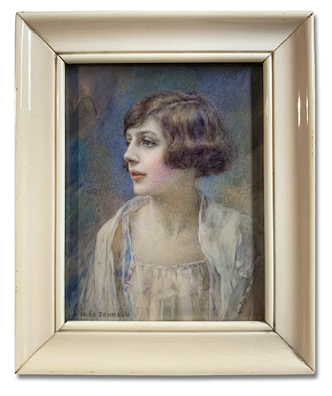 Portrait miniature by Inès Octavia Hawkins Johnson of a young English lady of the Art Deco period