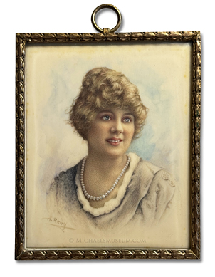 Portrait miniature by Anton Reng of a young, post-World War I English lady with an open smile