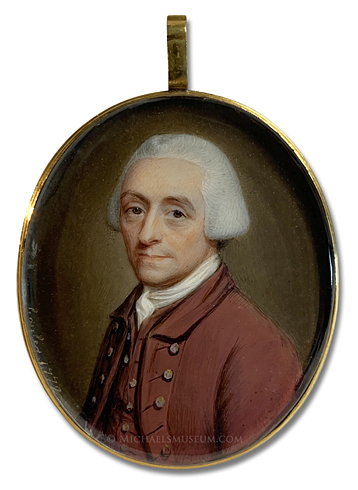 Portrait Miniature by James Scouler Portrait miniature by James Scouler of a Georgian Era gentleman wearing a brown coat and matching waistcoat