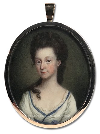 Miniature Portrait by James Scouler Portrait miniature by James Scouler of a Georgian Era lady with long hair partially draped over her shoulder