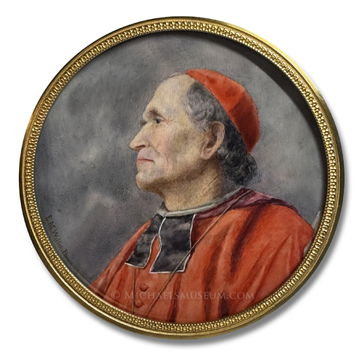 Portrait miniature by Ethel Mary Willis of a Roman Catholic cardinal in profile view