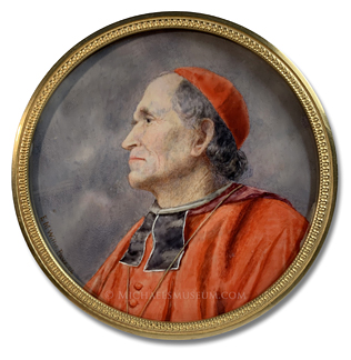 Portrait miniature by Ethel Mary Willis of a Roman Catholic cardinal in profile view