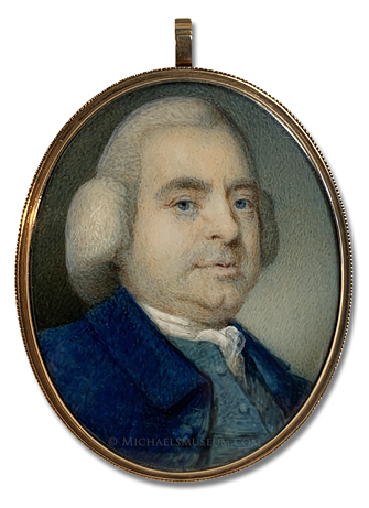 Portrait Miniature by Thomas Day Portrait miniature by Thomas Day of a Georgian era gentleman in a powdered wig and wearing a blue coat and teal colored waistcoat