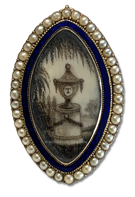 Georgian Era Sepia-Toned Morning Miniature Georgian Era sepia-toned mourning miniature depicting a funerary urn emblazoned with the initial "T"