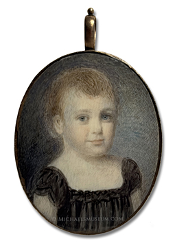 Miniature portrait attributed to William Patten, Jr. of a Georgian Era child wearing a black mourning dress