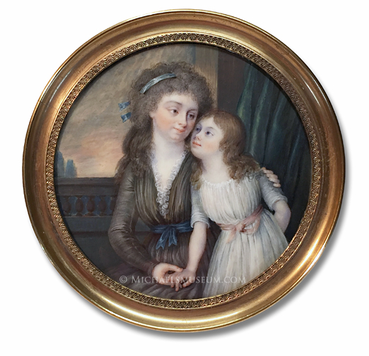 Portrait miniature by an unknown artist depicting Madame de La Roque (née Marie Thérèsa de Cairon) and Her Daughter, Elisabeth (Who Later Became Madame Morin de Banneville)
