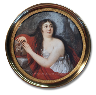 Miniature portrait of a late eighteenth century German lady depicted as "The Pentinent Mary Magdalene" -- artist unknown
