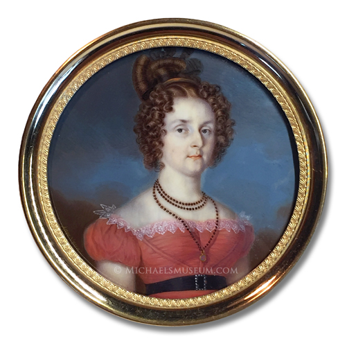 Portrait miniature by Angelo Vacca (the younger), depicting a young Italian noblewoman of Piedmont-Sardinia