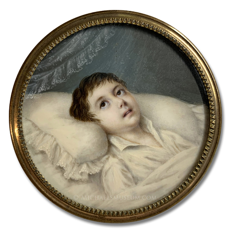 Sickly-Looking Mid-Nineteenth Century Boy, Depicted Lying in What is Likely His Deathbed -- Artist Unknown